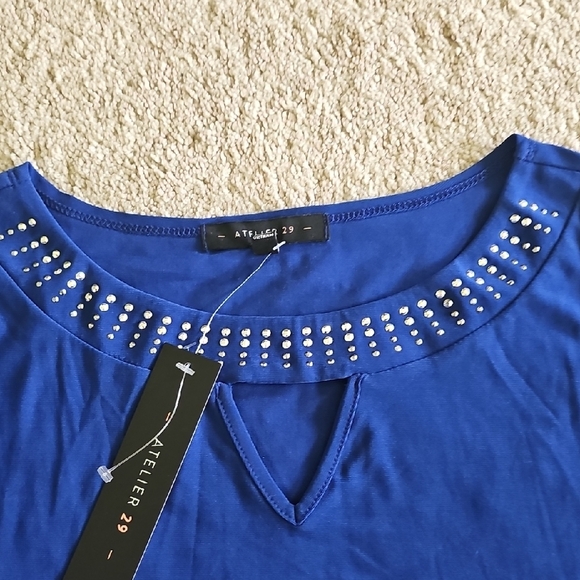 Blue Embellished Puff Sleeve Blouse - Picture 2 of 7